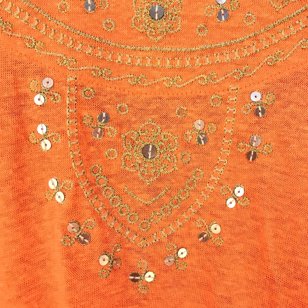 ❌J Jill | Love Linen Orange Sequin Tunic Shirt XS - Picture 4 of 6